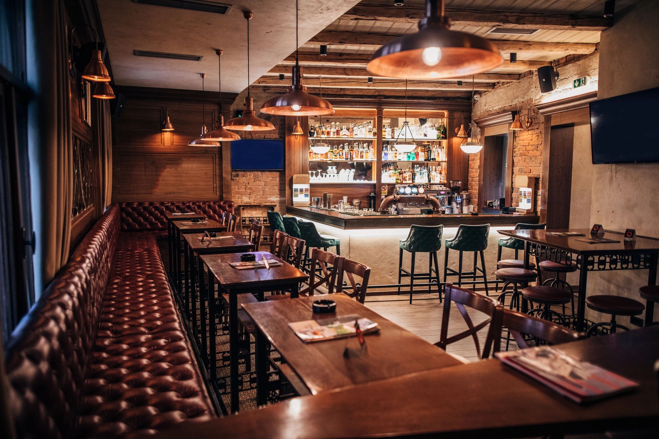 Cozy Irish pub seating area