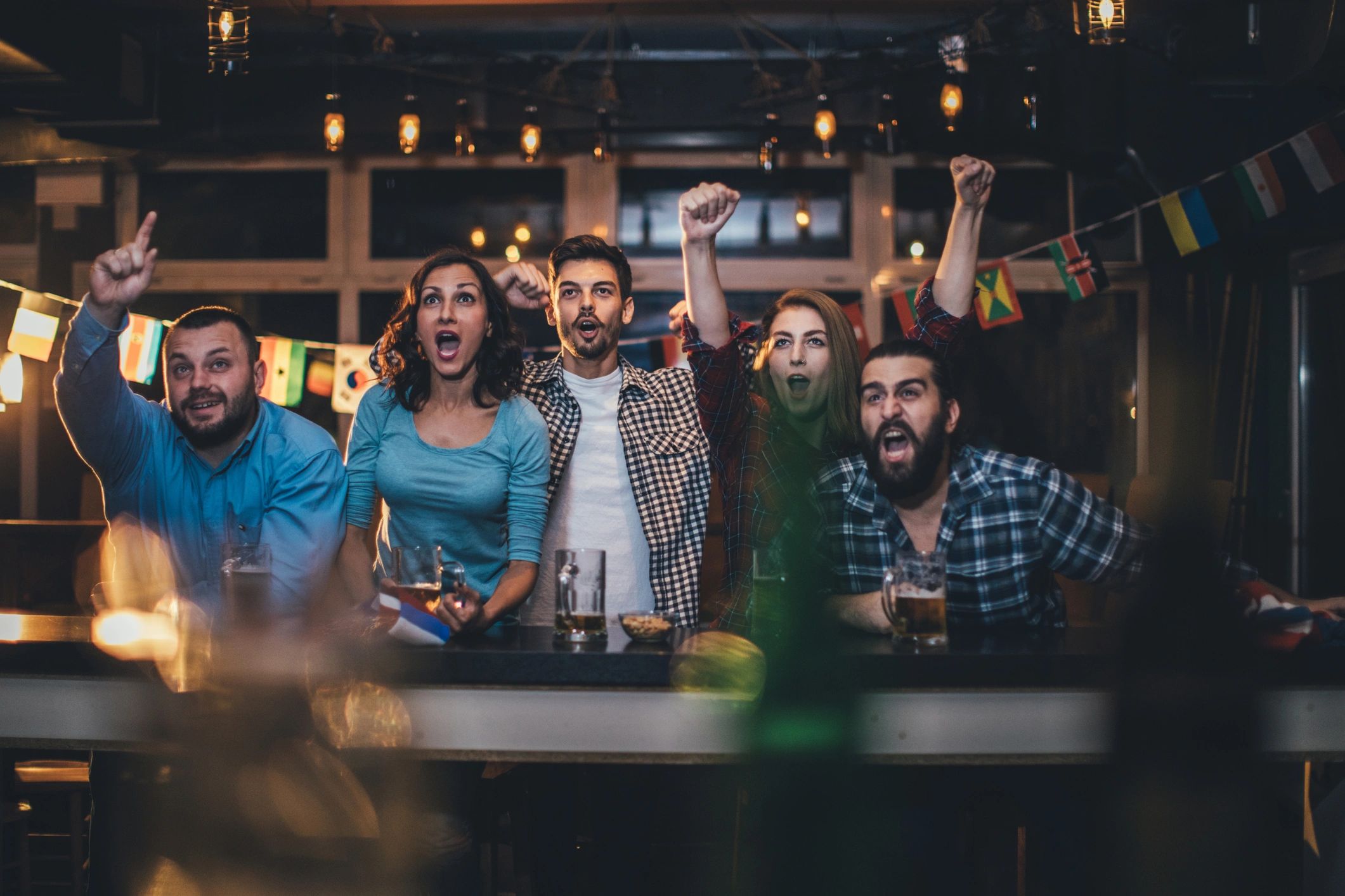 sports bar crowd watching soccer